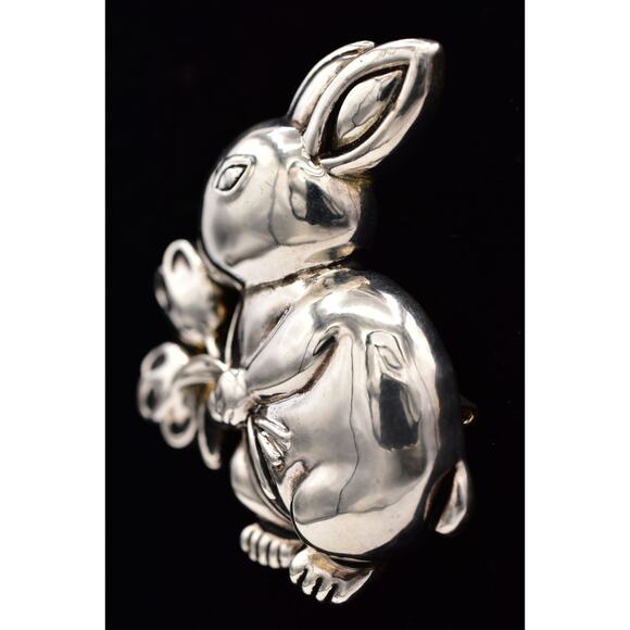 MJ Vintage Easter Bunny Rabbit Pin Brooch Pendant Big Heavy Chunky Signed BinBP - Picture 4 of 12